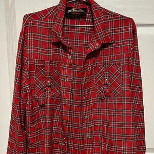 Rare Vintage USA Lip Service Tartan Red Plaid Goth Punk Shirt D Ring Men's XL